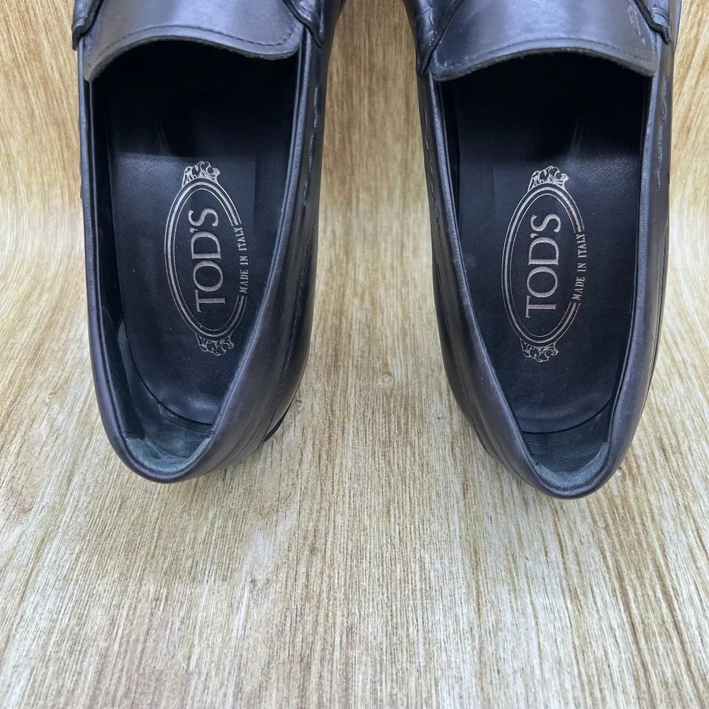 Tods Penny Loafers Men's Size 8 Black Leather Gommino Driving Shoes Italy